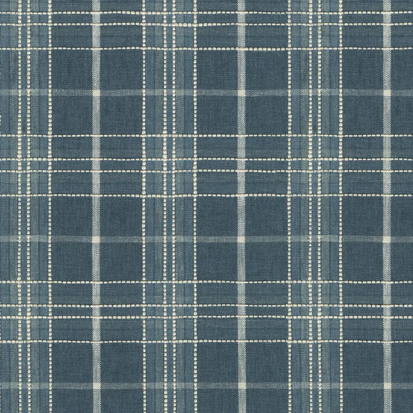 Indigo and Blue Plaid Cotton Or Cotton Blend Upholstery Fabric by the Yard
