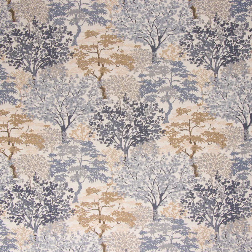Delft Blue Foliage Jacquard Upholstery Fabric by the Yard