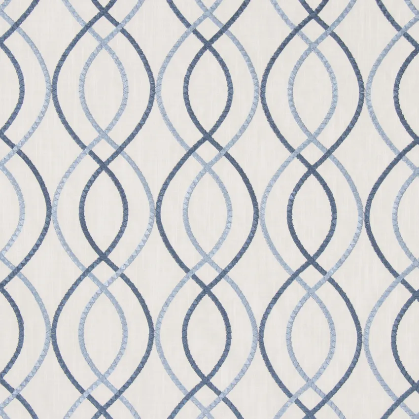 Marina Blue Geometric Embroidery Upholstery Fabric by the Yard