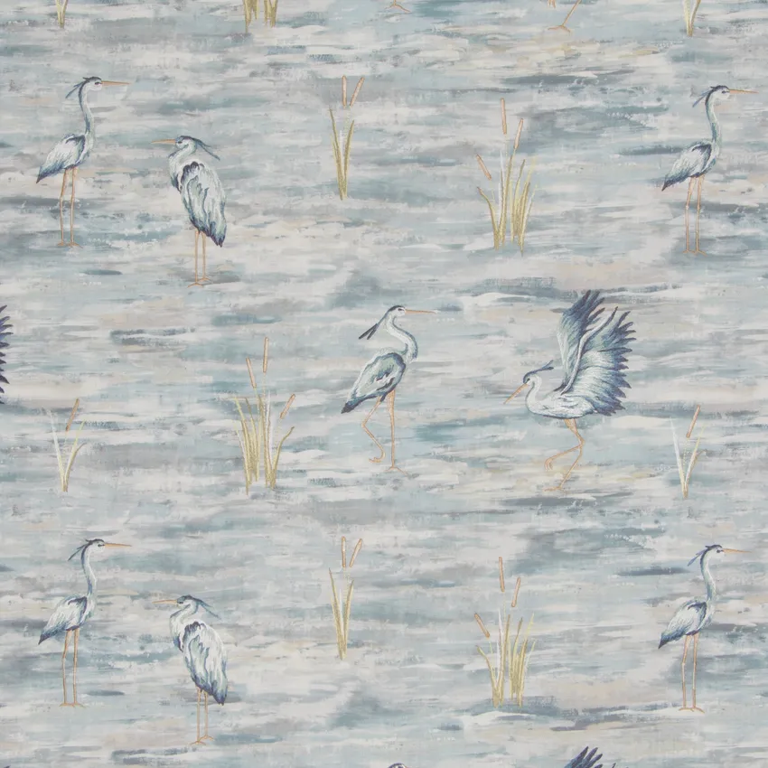 Ocean Blue Scenic Embroidery Upholstery Fabric by the Yard