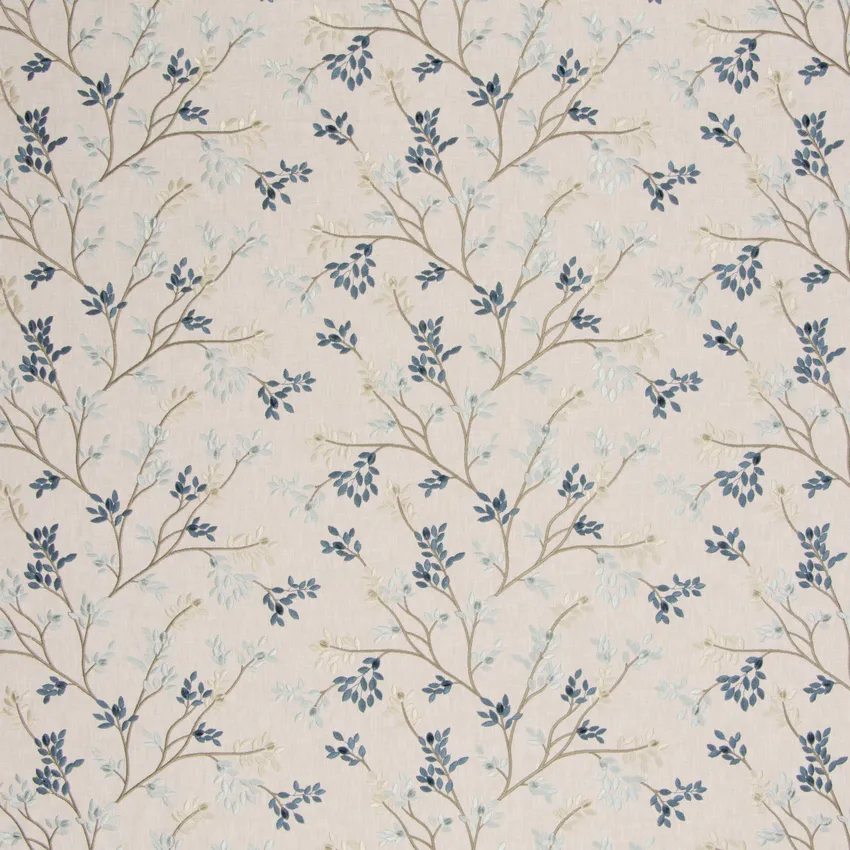 Dragonfly Teal and Aqua Foliage Embroidery Upholstery Fabric by the Yard