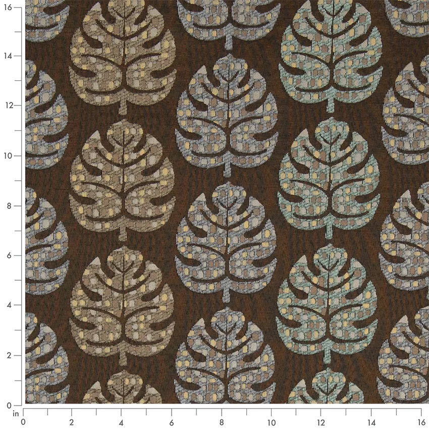 Multi Brown Abstract & Geometric Woven Patterns Upholstery Fabric by the Yard — Scale in inches