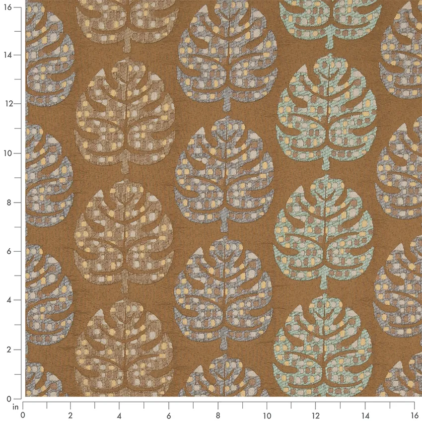Honey Brown Abstract & Geometric Woven Patterns Upholstery Fabric by the Yard — Scale in inches