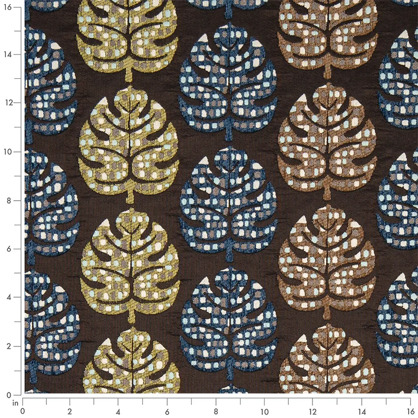 Umber Brown Abstract & Geometric Woven Patterns Upholstery Fabric by the Yard — Scale in inches