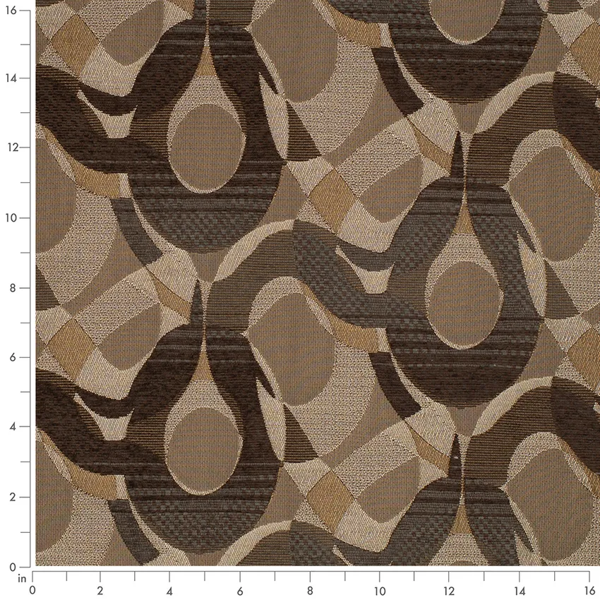Mocha Brown Abstract & Geometric Woven Patterns Upholstery Fabric by the Yard — Scale in inches