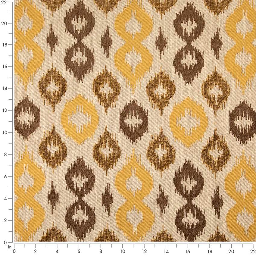 Marigold Brown and Gold & Yellow Abstract & Geometric Woven Patterns Upholstery Fabric by the Yard — Scale in inches