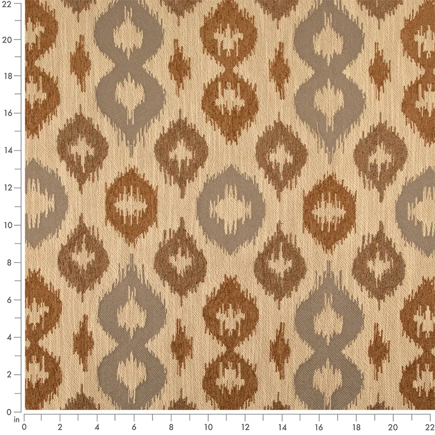 Sable Brown Abstract & Geometric Woven Patterns Upholstery Fabric by the Yard — Scale in inches