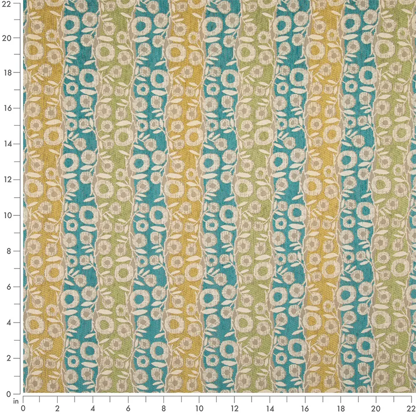 Seaspray Aqua & Teal Abstract & Geometric Woven Patterns Upholstery Fabric by the Yard — Scale in inches