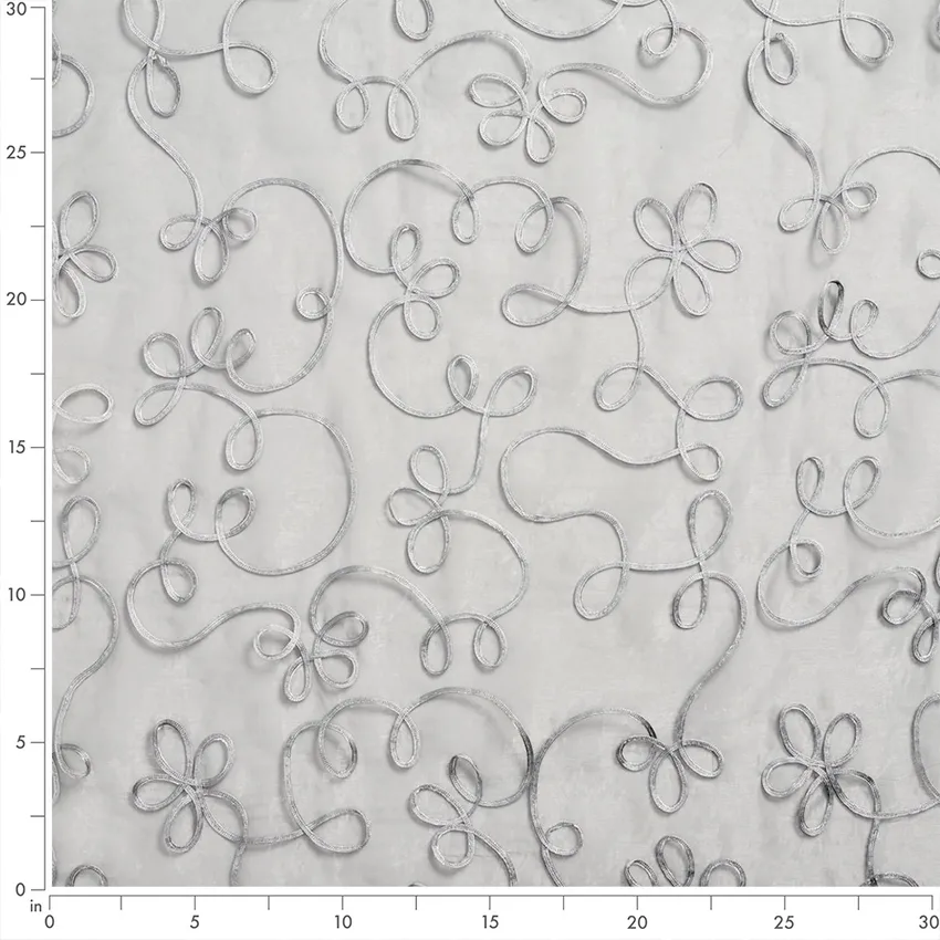 Marble Grey & Silver Abstract & Geometric Embroidery Curtain Fabric by the Yard — Scale in inches