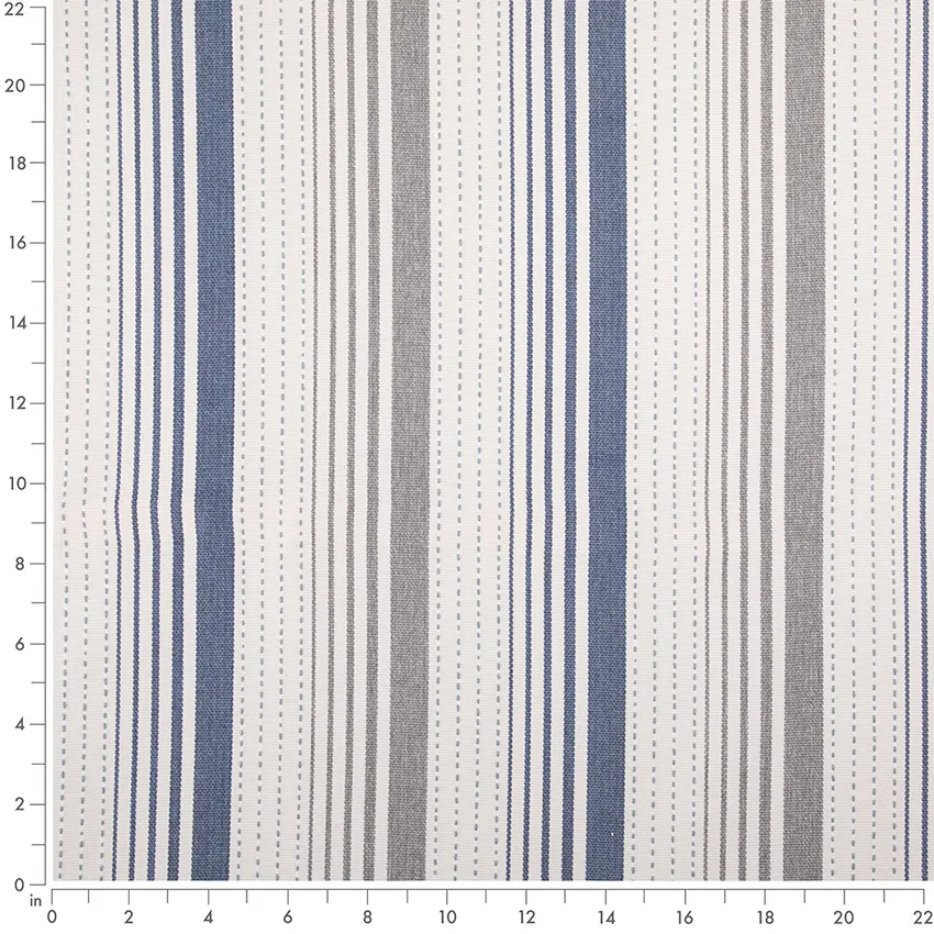 Coastal Blue Stripe Woven Patterns Upholstery Fabric by the Yard — Scale in inches