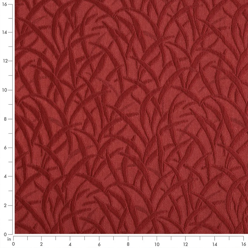 Ruby Red & Burgundy Abstract & Geometric Matelasse Upholstery Fabric by the Yard — Scale in inches