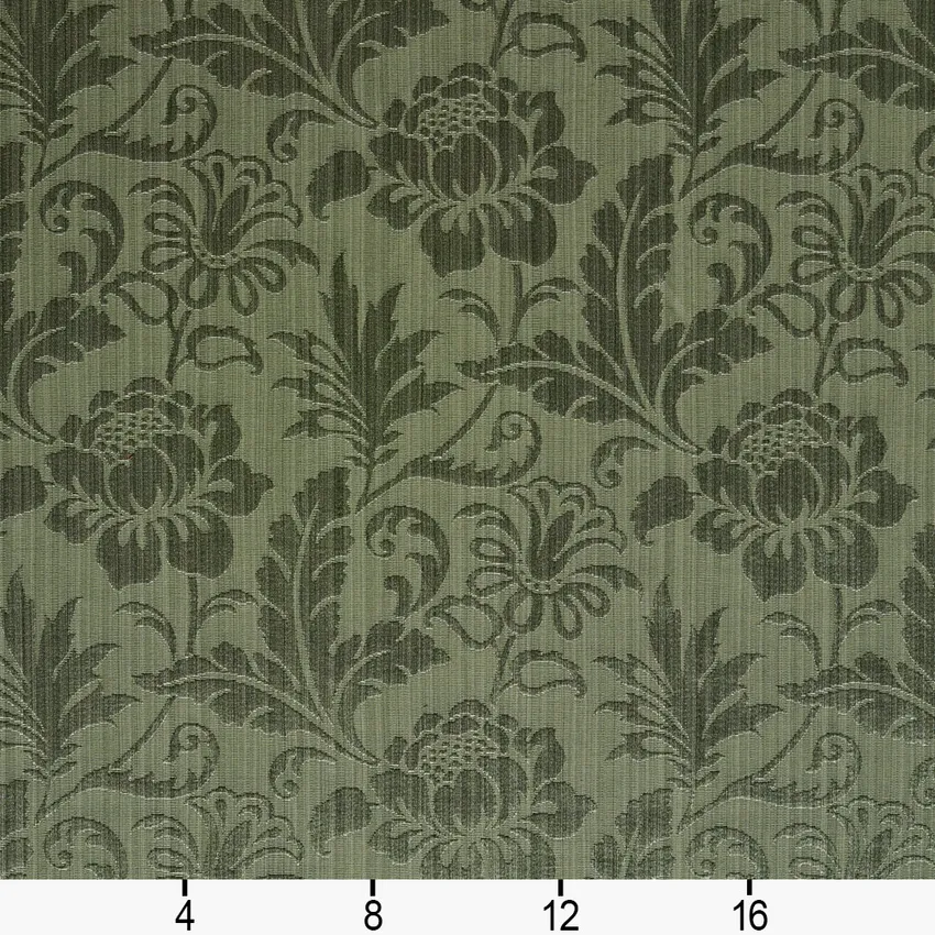 Seamist Green  Damask Upholstery Fabric by the Yard — Scale in inches