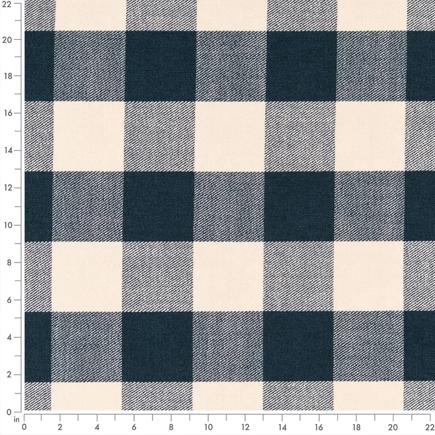 Cobalt Plaid Blue Check Damask Upholstery Fabric by the Yard — Scale in inches
