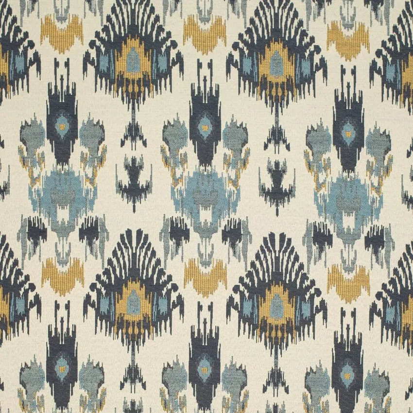 Indigo Blue Abstract Geometric Woven Patterns Upholstery Fabric by the Yard